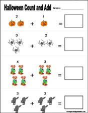 Preschool and kindergarten halloween math worksheet
